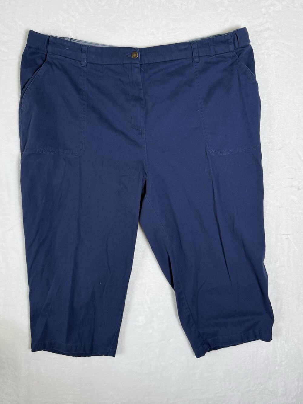 Woman Within Womens 24W Blue Stretch Capri Pants Cotton Plus Size Casual Pockets